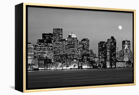 USA, Massachusetts, Boston, Panoramic view of a city skyline at night (Black And White)-null-Framed Premier Image Canvas