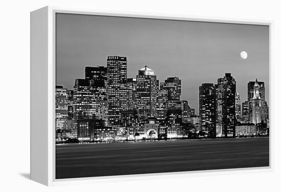 USA, Massachusetts, Boston, Panoramic view of a city skyline at night (Black And White)-null-Framed Premier Image Canvas