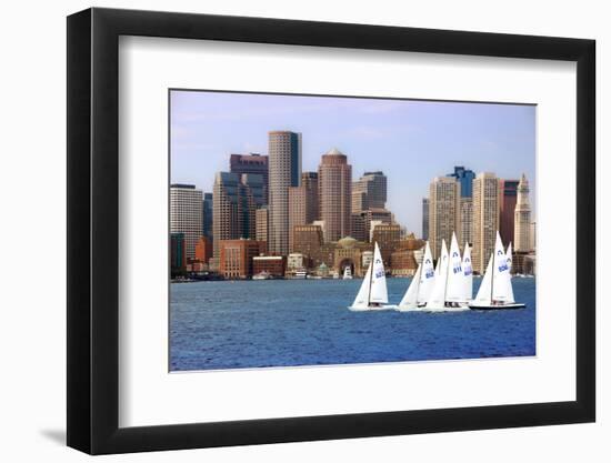 USA, Massachusetts. Boston waterfront skyline with sailboats.-Anna Miller-Framed Photographic Print