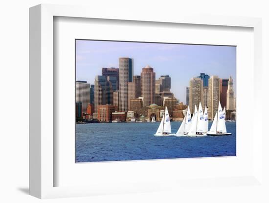 USA, Massachusetts. Boston waterfront skyline with sailboats.-Anna Miller-Framed Photographic Print