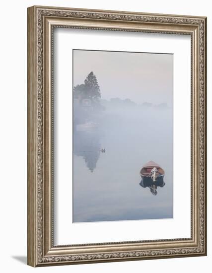 USA, Massachusetts, Cape Ann, boats in Annisquam Harbor in fog-Walter Bibikow-Framed Photographic Print