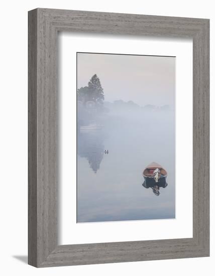 USA, Massachusetts, Cape Ann, boats in Annisquam Harbor in fog-Walter Bibikow-Framed Photographic Print