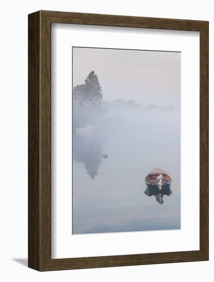 USA, Massachusetts, Cape Ann, boats in Annisquam Harbor in fog-Walter Bibikow-Framed Photographic Print