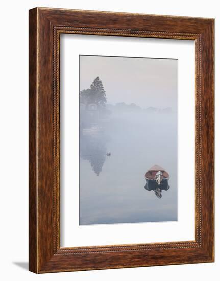 USA, Massachusetts, Cape Ann, boats in Annisquam Harbor in fog-Walter Bibikow-Framed Photographic Print