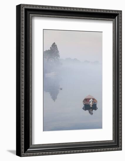 USA, Massachusetts, Cape Ann, boats in Annisquam Harbor in fog-Walter Bibikow-Framed Photographic Print