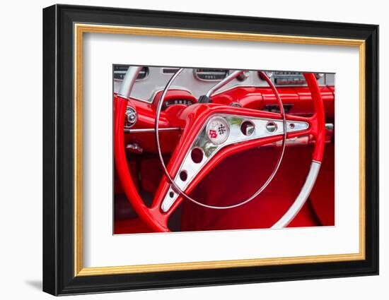 USA, Massachusetts, Cape Ann, Gloucester, Antique Car Show, classic car interior-Walter Bibikow-Framed Photographic Print