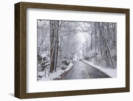 USA, Massachusetts, Cape Ann, Gloucester, Early Snow on Country Road-Walter Bibikow-Framed Photographic Print