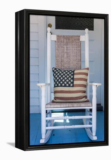 USA, Massachusetts, Cape Cod, Provincetown, the West End, Rocking Chair with Us Flag-Walter Bibikow-Framed Premier Image Canvas