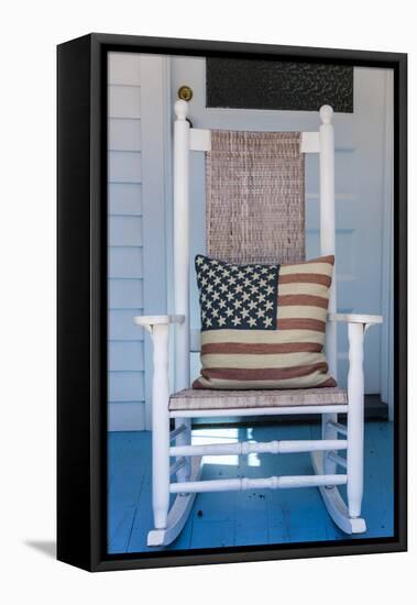 USA, Massachusetts, Cape Cod, Provincetown, the West End, Rocking Chair with Us Flag-Walter Bibikow-Framed Premier Image Canvas