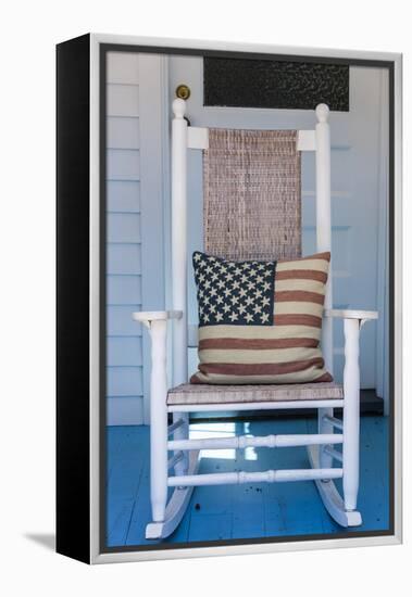 USA, Massachusetts, Cape Cod, Provincetown, the West End, Rocking Chair with Us Flag-Walter Bibikow-Framed Premier Image Canvas