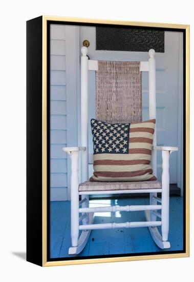USA, Massachusetts, Cape Cod, Provincetown, the West End, Rocking Chair with Us Flag-Walter Bibikow-Framed Premier Image Canvas