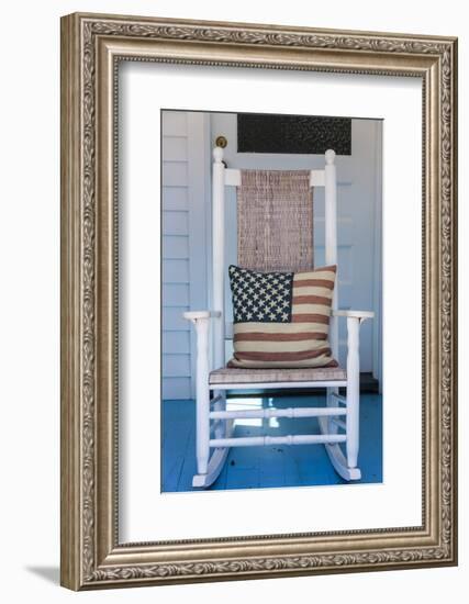 USA, Massachusetts, Cape Cod, Provincetown, the West End, Rocking Chair with Us Flag-Walter Bibikow-Framed Photographic Print