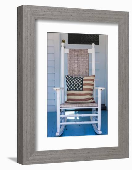 USA, Massachusetts, Cape Cod, Provincetown, the West End, Rocking Chair with Us Flag-Walter Bibikow-Framed Photographic Print