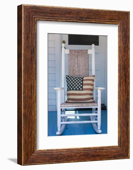 USA, Massachusetts, Cape Cod, Provincetown, the West End, Rocking Chair with Us Flag-Walter Bibikow-Framed Photographic Print