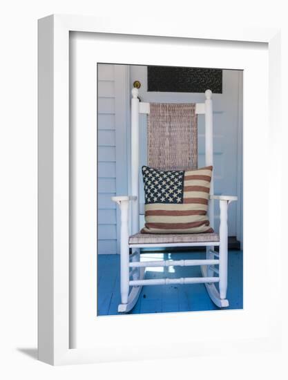 USA, Massachusetts, Cape Cod, Provincetown, the West End, Rocking Chair with Us Flag-Walter Bibikow-Framed Photographic Print