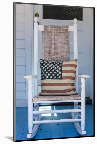 USA, Massachusetts, Cape Cod, Provincetown, the West End, Rocking Chair with Us Flag-Walter Bibikow-Mounted Photographic Print