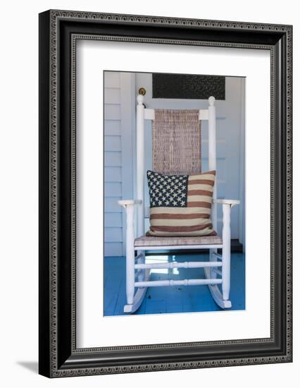 USA, Massachusetts, Cape Cod, Provincetown, the West End, Rocking Chair with Us Flag-Walter Bibikow-Framed Photographic Print