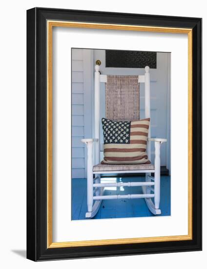 USA, Massachusetts, Cape Cod, Provincetown, the West End, Rocking Chair with Us Flag-Walter Bibikow-Framed Photographic Print