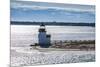 USA, Massachusetts, Nantucket Island. Nantucket Town, Brant Point Lighthouse from Nantucket Ferry.-Walter Bibikow-Mounted Premium Photographic Print