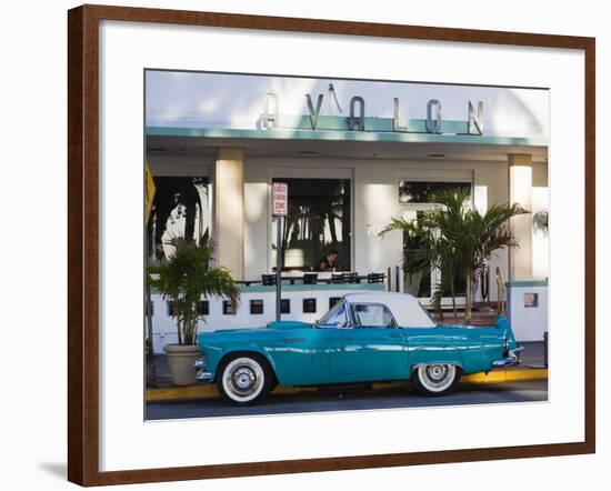 USA, Miami Beach, South Beach, Ocean Drive, Avalon Hotel and 1957 Thunderbird Car-Walter Bibikow-Framed Photographic Print