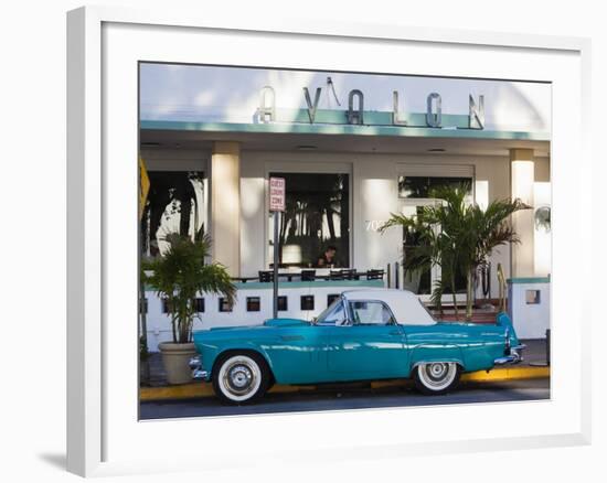 USA, Miami Beach, South Beach, Ocean Drive, Avalon Hotel and 1957 Thunderbird Car-Walter Bibikow-Framed Photographic Print