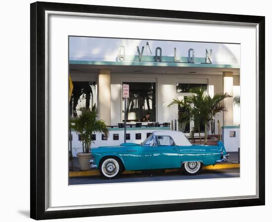 USA, Miami Beach, South Beach, Ocean Drive, Avalon Hotel and 1957 Thunderbird Car-Walter Bibikow-Framed Photographic Print