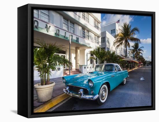 USA, Miami Beach, South Beach, Ocean Drive, Avalon Hotel and 1957 Thunderbird Car-Walter Bibikow-Framed Premier Image Canvas