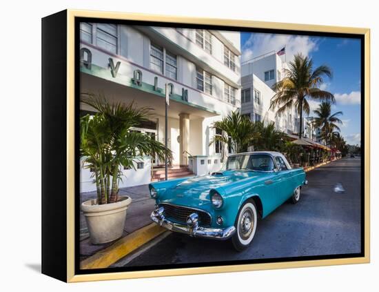 USA, Miami Beach, South Beach, Ocean Drive, Avalon Hotel and 1957 Thunderbird Car-Walter Bibikow-Framed Premier Image Canvas