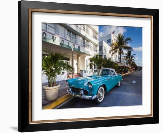 USA, Miami Beach, South Beach, Ocean Drive, Avalon Hotel and 1957 Thunderbird Car-Walter Bibikow-Framed Photographic Print