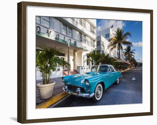 USA, Miami Beach, South Beach, Ocean Drive, Avalon Hotel and 1957 Thunderbird Car-Walter Bibikow-Framed Photographic Print