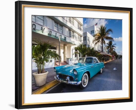 USA, Miami Beach, South Beach, Ocean Drive, Avalon Hotel and 1957 Thunderbird Car-Walter Bibikow-Framed Photographic Print