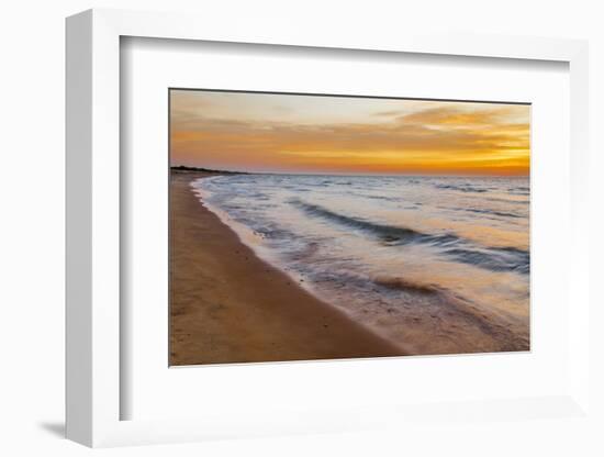 USA, Michigan, Paradise, Whitefish Bay Beach with Waves at Sunrise-Frank Zurey-Framed Photographic Print