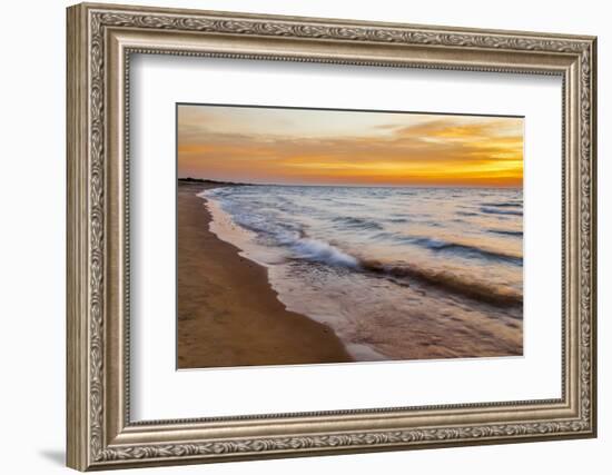 USA, Michigan, Paradise, Whitefish Bay Beach with Waves at Sunrise-Frank Zurey-Framed Photographic Print