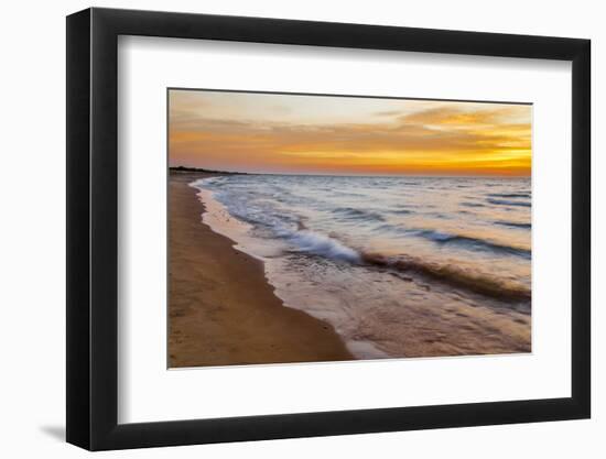 USA, Michigan, Paradise, Whitefish Bay Beach with Waves at Sunrise-Frank Zurey-Framed Photographic Print