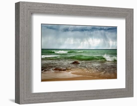 USA, Michigan, Upper Peninsula, Munising. Rain clouds over Pictured Rocks National Lakeshore-Ann Collins-Framed Photographic Print