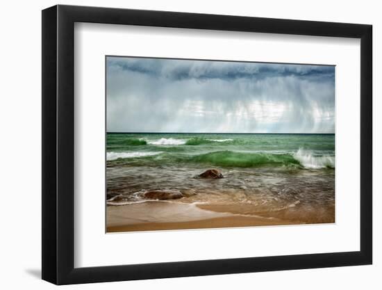 USA, Michigan, Upper Peninsula, Munising. Rain clouds over Pictured Rocks National Lakeshore-Ann Collins-Framed Photographic Print