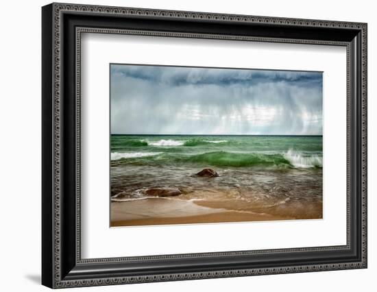 USA, Michigan, Upper Peninsula, Munising. Rain clouds over Pictured Rocks National Lakeshore-Ann Collins-Framed Photographic Print