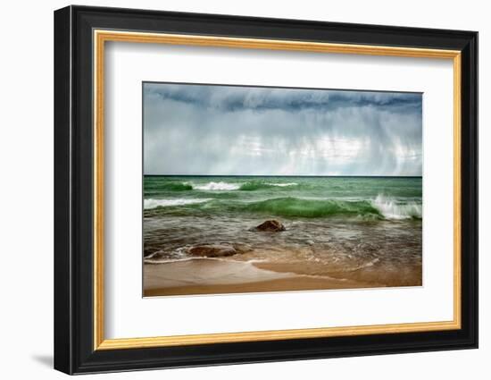 USA, Michigan, Upper Peninsula, Munising. Rain clouds over Pictured Rocks National Lakeshore-Ann Collins-Framed Photographic Print