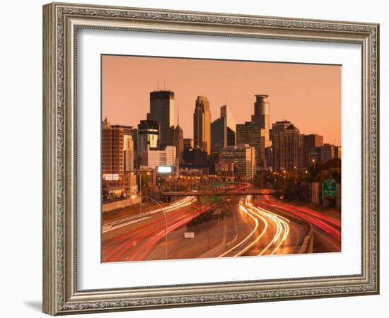 USA, Minnesota, Minneapolis, City Skyline from Interstate Highway I-35W-Walter Bibikow-Framed Photographic Print