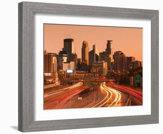 USA, Minnesota, Minneapolis, City Skyline from Interstate Highway I-35W-Walter Bibikow-Framed Photographic Print