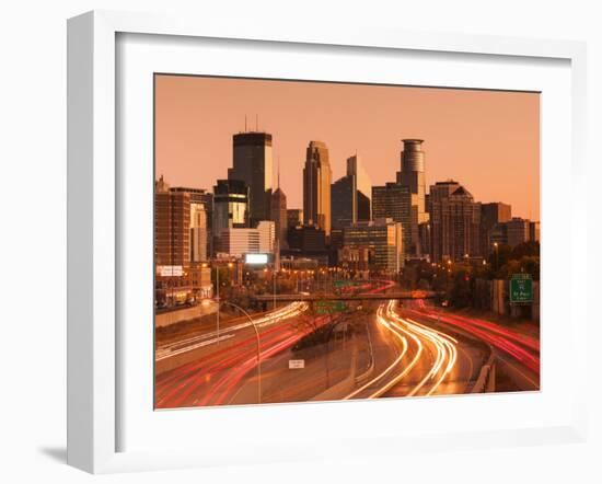 USA, Minnesota, Minneapolis, City Skyline from Interstate Highway I-35W-Walter Bibikow-Framed Photographic Print