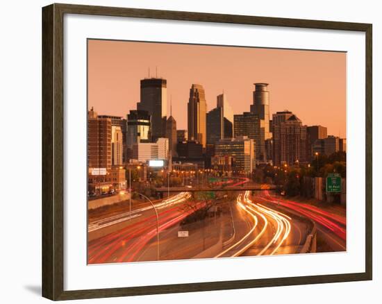 USA, Minnesota, Minneapolis, City Skyline from Interstate Highway I-35W-Walter Bibikow-Framed Photographic Print