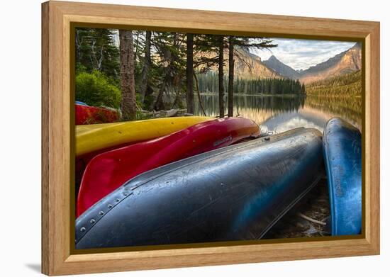 USA, Montana, Glacier National Park. Two Medicine Lake with Canoes in Foreground-Rona Schwarz-Framed Premier Image Canvas