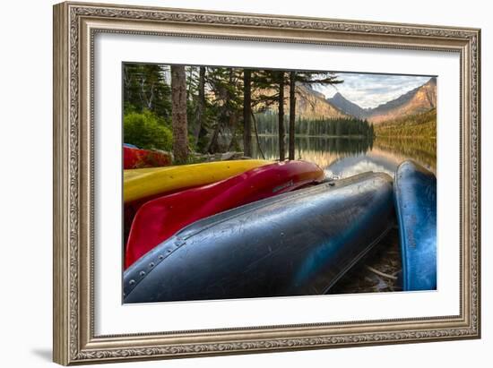 USA, Montana, Glacier National Park. Two Medicine Lake with Canoes in Foreground-Rona Schwarz-Framed Photographic Print