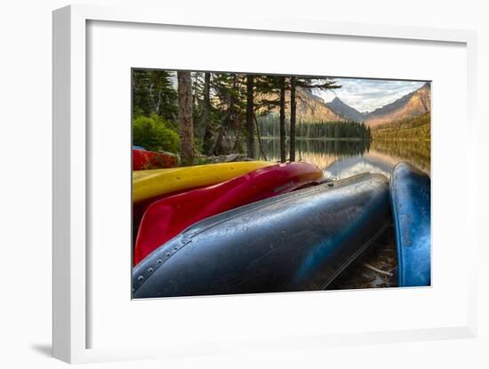 USA, Montana, Glacier National Park. Two Medicine Lake with Canoes in Foreground-Rona Schwarz-Framed Photographic Print