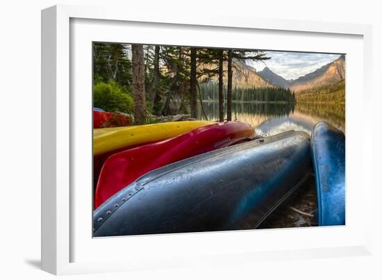 USA, Montana, Glacier National Park. Two Medicine Lake with Canoes in Foreground-Rona Schwarz-Framed Photographic Print