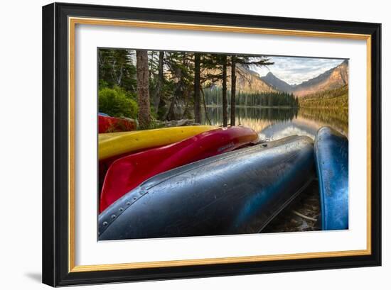 USA, Montana, Glacier National Park. Two Medicine Lake with Canoes in Foreground-Rona Schwarz-Framed Photographic Print