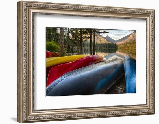 USA, Montana, Glacier National Park. Two Medicine Lake with Canoes in Foreground-Rona Schwarz-Framed Photographic Print