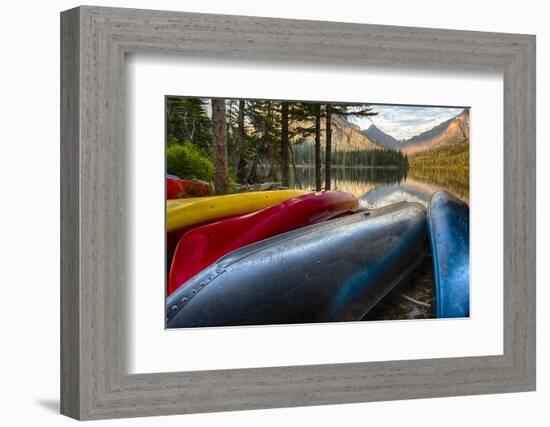 USA, Montana, Glacier National Park. Two Medicine Lake with Canoes in Foreground-Rona Schwarz-Framed Photographic Print