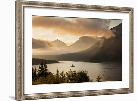 USA, Montana, Glacier NP. Sunrise pierces clouds over St. Mary Lake.-Don Grall-Framed Photographic Print